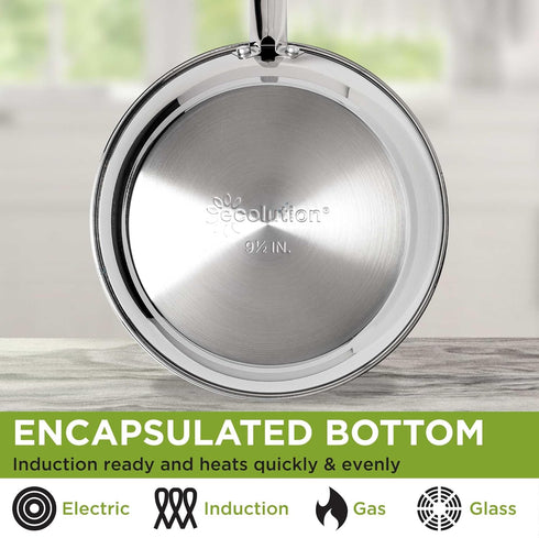 Ecolution Classic Stainless Steel Fry Pan, Professional Quality Sauté, 9.5-Inch, All Cooktop Safe