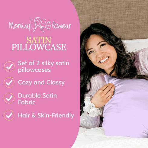 Morning Glamour Satin Pillowcases Set of 2, Standard/Queen Size, 20”x26”, Lavendar, Light Purple, Cooling for Hair &