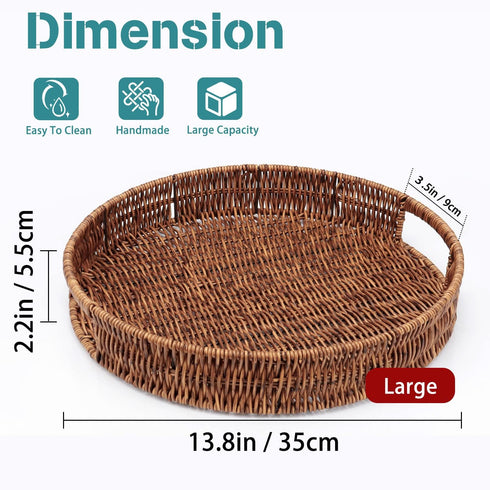 13.8 inch 35cm SEDISON Rattan Tray / Hand Woven Wicker Tray for Coffee Table Home Kitchen Decorative, Large Rattan