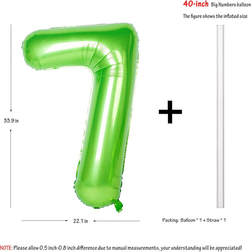 40 Inch Large Green Digital Balloon Number 7 - Helium Foil Polyester Film Jungle Themed Party Decoration