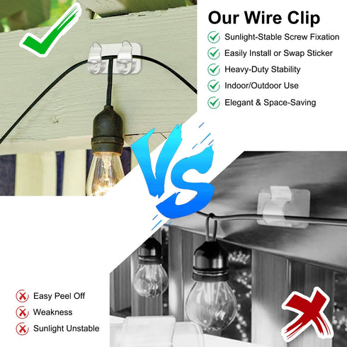 FALDAA 50Pcs Outdoor Light Clips, Clips with Waterproof Adhesive Strips, Heavy Duty Hook with Screws for Hanging