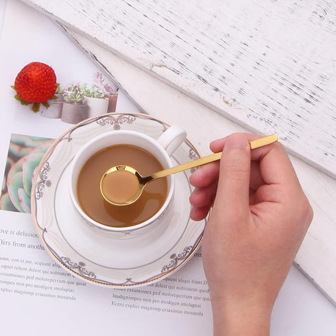 12 Pieces Mini Gold Stainless Steel Espresso Spoons, 5.24 Inch Demitasse Spoons for Dessert, Cake, Ice Cream
