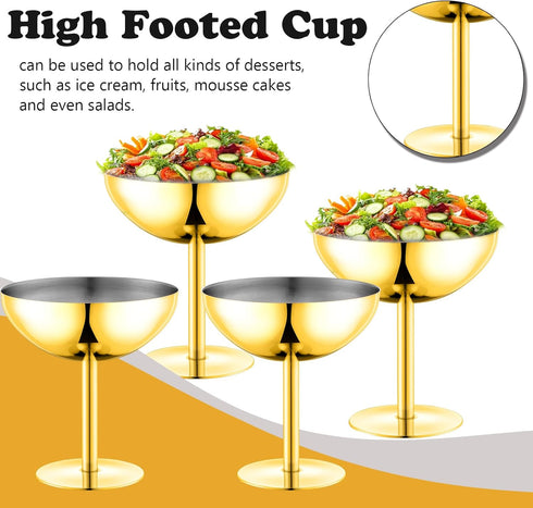 Frozen (4, Ice Cream Bowls Stainless Steel Dessert Cups with Spoons Reusable Footed Sundae Cups Ice Cream Cups