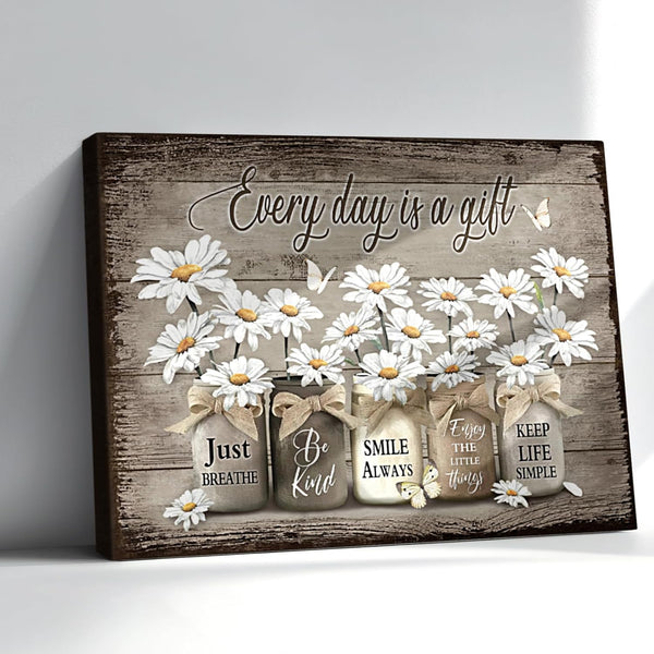 Rxenvkuz Rustic Daisy Wall Art, Vintage Bathroom Canvas Print for Farmhouse Decor Ready to Hang