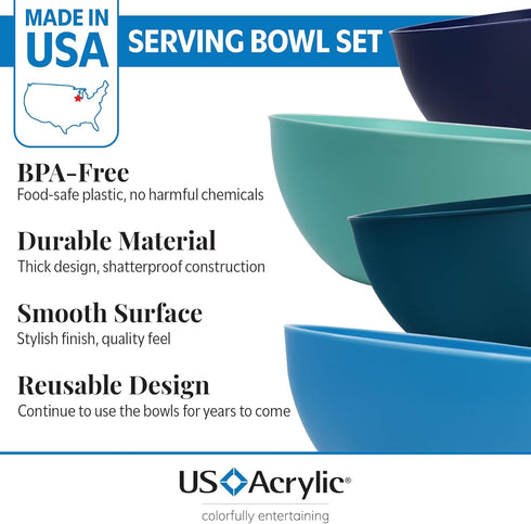 US Acrylic Vista Durable Plastic Salad and Serving 10-inch Bowls | Set of 4 in Coastal Colors | Reusable, BPA-free, Made in the USA | 135 oz. capacity by US Acrylic