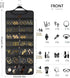 SMRITI Hanging Jewelry Organizer with Dual Zippered Pockets, Canvas Double Sided Rotating Hanger for Necklaces and