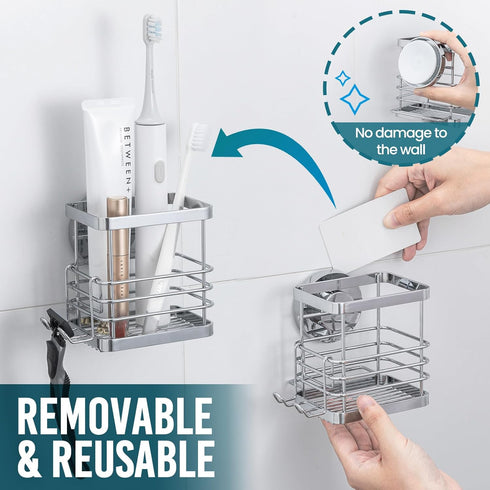 TAILI Patented Suction Cup Toothbrush Holder, Stainless Steel Anti-Puddling Shower Toothbrush Holder, No Drilling