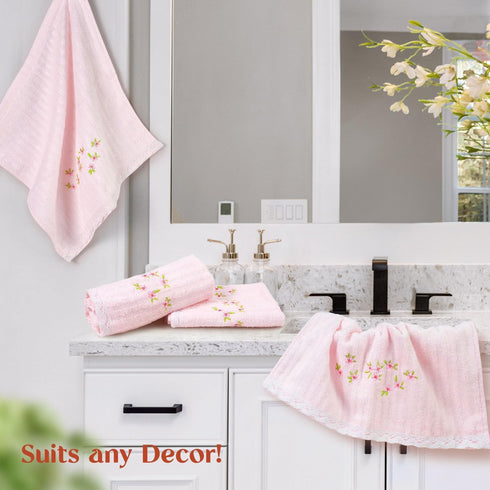 12 Pack 13 13" Jacquotha Pink Washcloths (Floral Embroidered), Soft Wash Cloths for Face, Body, Showering, Spa