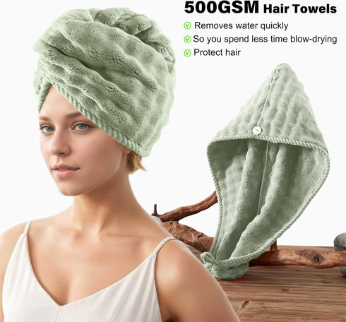 COZYART Sets 8 3D Set 2 2 2 2 Lint Free Towel Pcs Sage Green, Thick, Super Soft, Absorbent & Quick Dry Microfiber