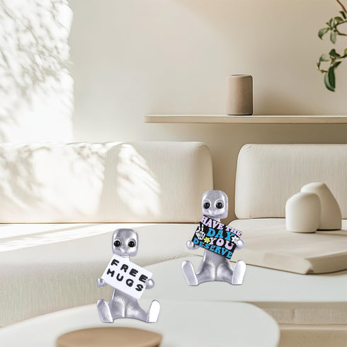 Xuanpax Adorable Tiny Desk Robot Have The Day You Deserve Resin Art Toy & Free hugs Desktop Ornament for Anxiety