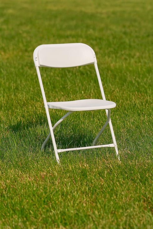 Commercial Set BTEXPERT White Plastic Folding Chair Steel Frame High Capacity Event Chair Lightweight for Office