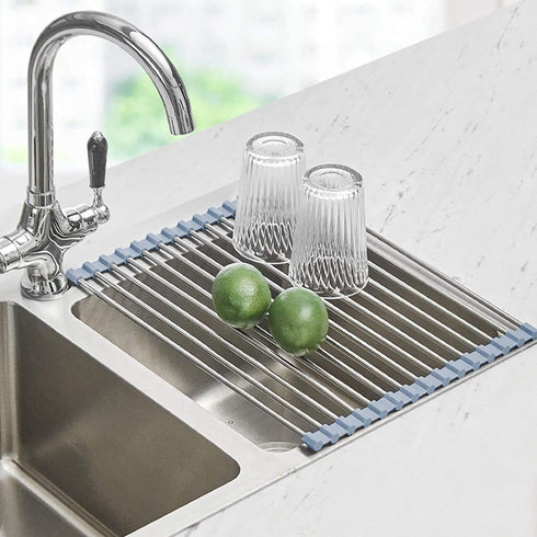 Seropy Roll Up Dish Drying Rack, Foldable Stainless Steel Wire Kitchen Drainer Over The Sink Rack Mat 17.5x11.8