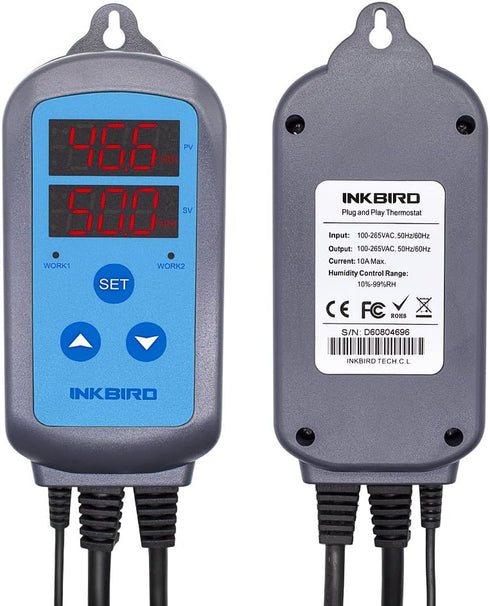 Inkbird IHC200 Humidity Controller, Pre Wired Outlet for Dual Stage Humidifier and Dehumidifier