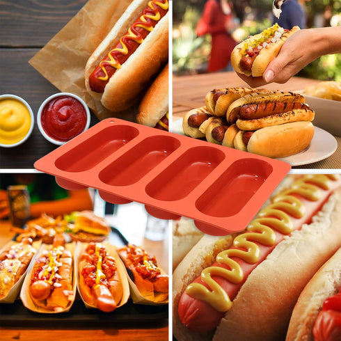 Webake Hot Dog Bun Pan, 2 Pack Silicone Molds, Nonstick Mini Baguette Baking Tray for Hot Dog Rolls