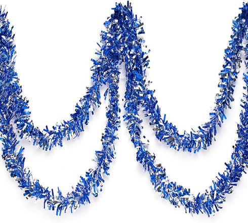 Anderson's Blue & Silver Metallic Tinsel Twist, 4 inches Wide x 25 ft Long for Christmas, Birthday, Holiday Decor