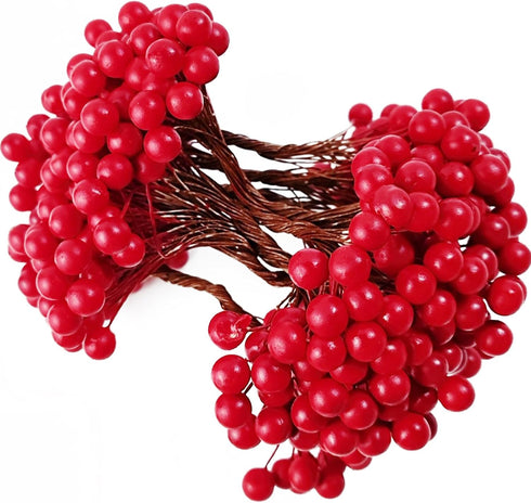 ROYHOO 500PCS 10mm Artificial Holly Berries Christmas Fake Berries on 250 Pieces Wire