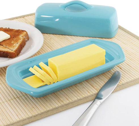 8.5 Inch, Chantal Ceramic Full Size Covered Butter Dish, Aqua