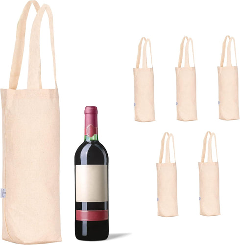 Wine Tote Bags 6-Pack, Eco-Friendly Canvas Cotton Wine Carrying Bag Set, Ideal Bottle Carrier for Picnic