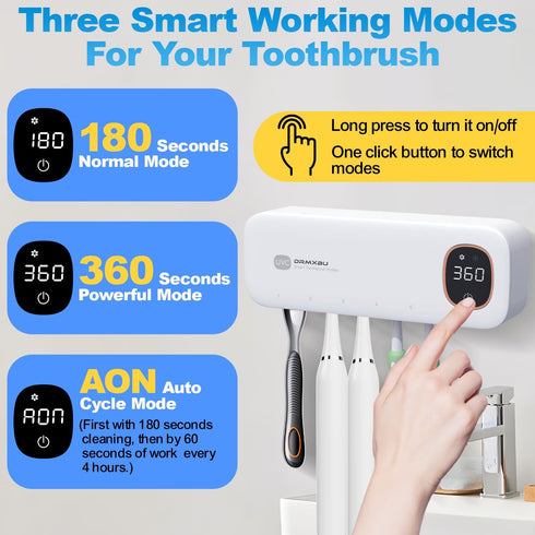 DRMXBU 5 Toothbrush Sanitizer and Holder, Toothbrush Holders for Bathrooms with Light Clean Air Dry, Rechargeable
