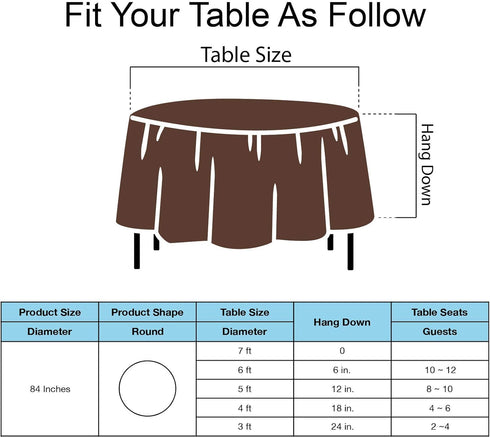 2 Pack 84 Inch 6 Brown Plastic Tablecloths Disposable Table Covers Circle Bridal Shower Party Tablecovers PEVA Coffee