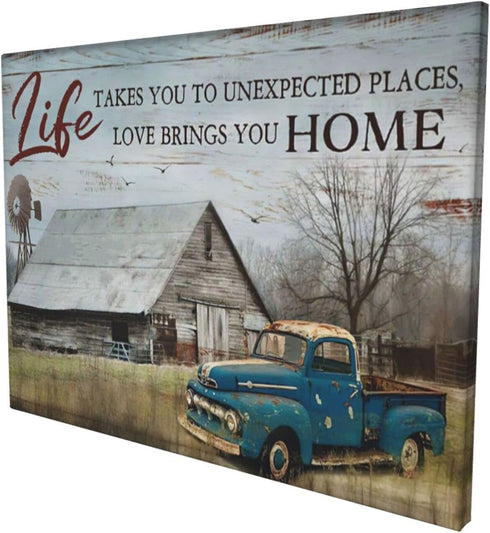 Old Barn Picture Wall Art Rustic Barn and Truck Farmhouse Canvas Paintings Modern Home Decor for Bedroom Bathroom