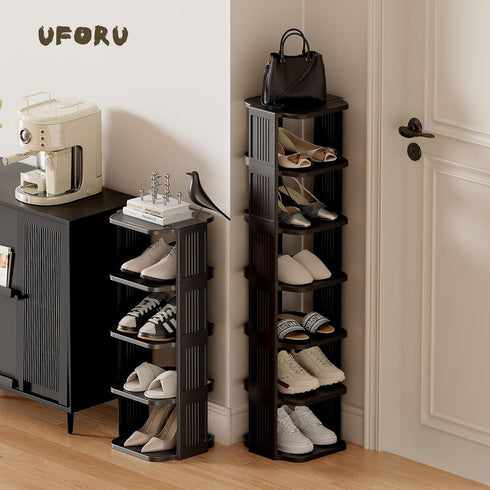 6-Tier Closets Vertical Shoe Rack, Plastic Stackable Storage Shelf for Small and Narrow Spaces, Compact Free Standing