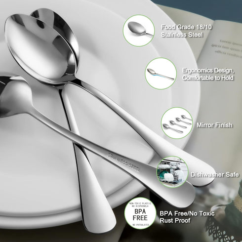 SANTUO Stainless Steel Teaspoon Set (12 Piece) - 6.7" Dessert Spoons, Mirror Finish, Dishwasher Safe
