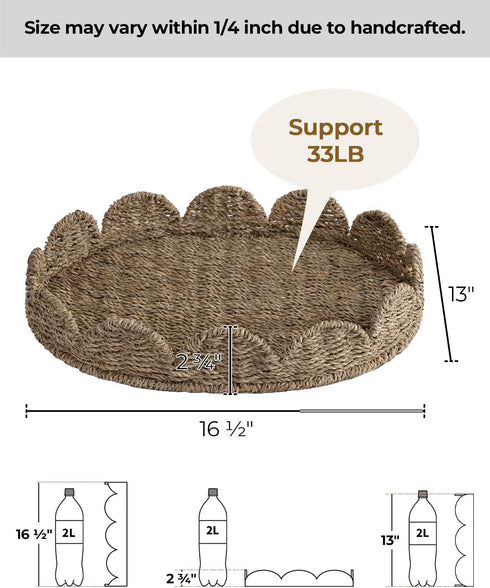 StorageWorks Scalloped Edge Wicker Serving Tray, Woven Rattan Table Trays with Handle, Wicker Tray for Room Dcor