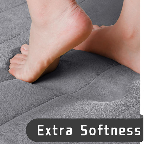 Yimobra Memory Foam Bathroom Rugs Set, 2 Piece Super Soft Absorbent Quick Dry Bath Mat, Non Slip Floor Carpet (Gray)