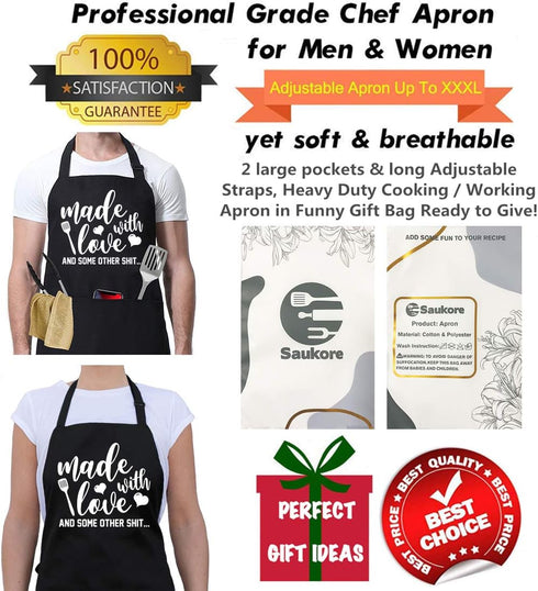 Funny Kitchen Aprons for Men and Women, Novelty Cooking Apron with 2 Pockets, Cute Baking Gifts for Bakers