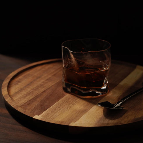13.8 Inch PINXIURY Round Wooden Decorative Serving Tray for Coffee Table and Home Decor, Round Wood Tray for Table