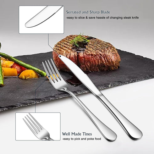 E-far 24 Pieces Forks Spoons and Knives Set for 8, Stainless Steel Silverware Set, Food Grade Cutlery for Home Kitchen,