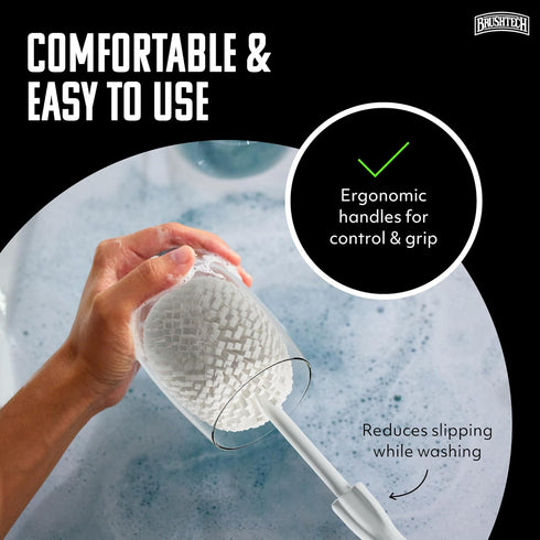 Brushtech 3-Piece Sommeliers Washing Kit - USA Made Glass Cleaning Brushes with Tapered Foam Heads for Decanters