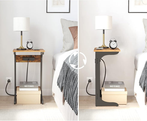 2 V1TB01BB044 TUTOTAK C Shaped End Table with Charging Station, Side Table, Couch Table for Small Spaces, Tv Tray Table
