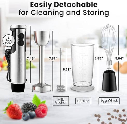Zulay 3-in-1 Immersion Blender, 800 Watt Handheld Blender with 12 Speeds, Whisk, Frother & Stick Blender for Smoothies