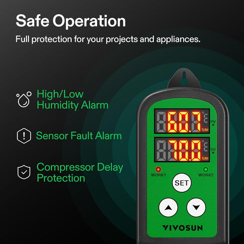 VIVOSUN 1500W Humidity Controller, Pre-Wired Digital Humidistat with Dual LED Displays, Ideal for Greenhouse, Grow