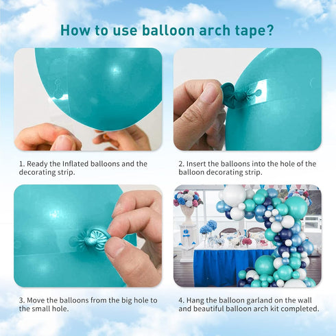 Teal Balloon Garland Arch Kit, Navy Blue Light Blue Teal White Turquoise Latex Balloons for Party Decorations