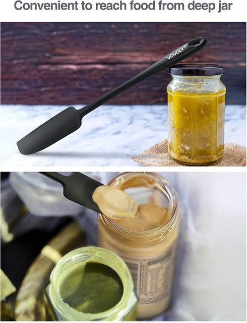 2-Pack Vovoly Silicone Jar Spatulas, Small Seamless Rubber Scraper with Stainless Steel Core, Heat Resistant
