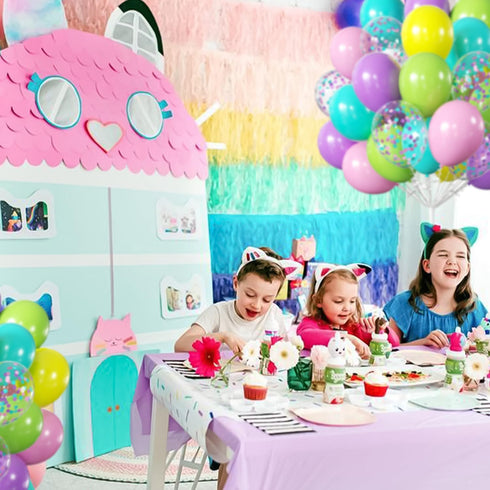 iHormke 60pcs 12 Inches Pink Purple Blue Balloons, Pink Teal Green Confetti Rainbow Colorful Balloons for Magic Doll