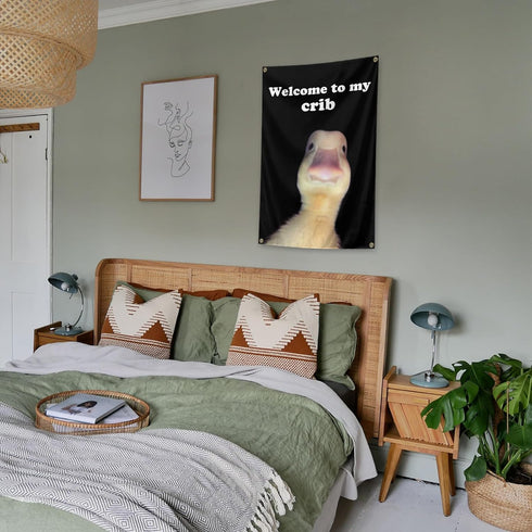 Generic 2x3 Grommets Welcome to My Crib Funny Flags - Ft Duck Decor Posters Flag with Brass for Room Decor, Man Cave