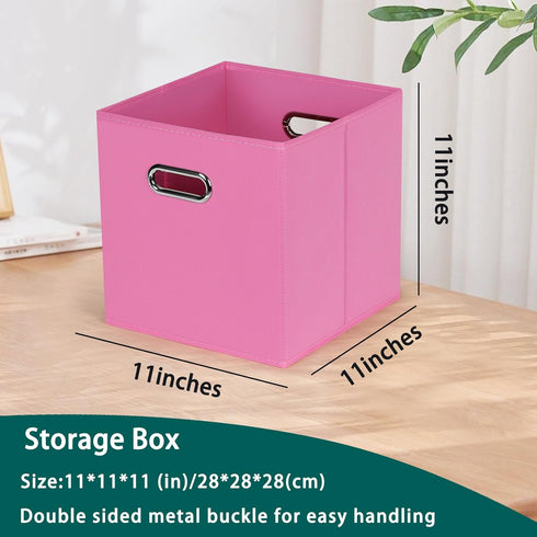 Black Foldable Storage Cubes Bins, Fabric Storage Box Cubes Organizer Baskets with Dual Handles for Home Organizer,Set of 3,(Pink) by HEAYEEG