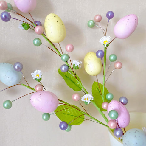 VSHZXFH 4pcs Artificial Easter Spray Vine with Pastel Easter Eggs and Berries- Decorative Spring Floral Stems-Egg Twig