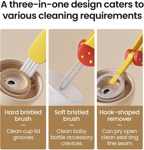 3 in 1 Cup Lid Cleaning Brush, Multifunctional Portable Cleaner for Tight Spaces, Pack of 3 Items