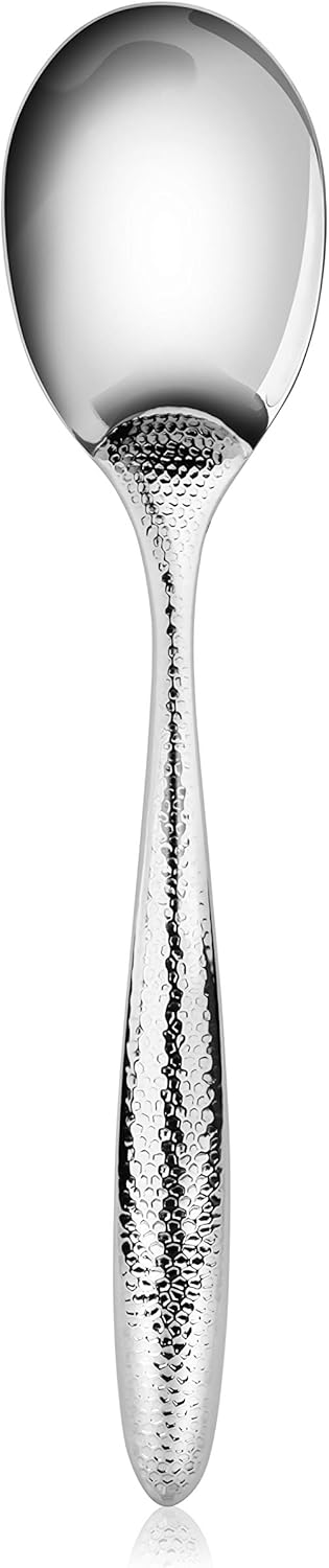 New Star Foodservice Mars Collection, 12.8-Inch Stainless Steel Hammered Hollow Handle Serving Spoon