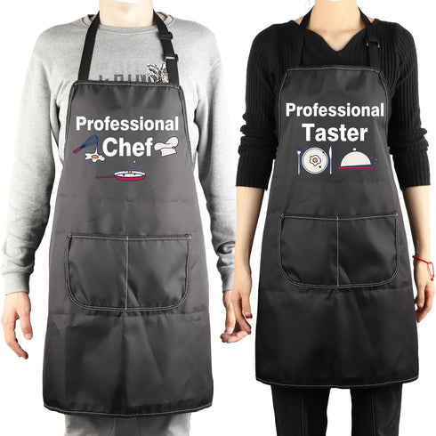 MBMSO Funny Cooking Aprons for Couples Him and Her Gifts Professional Chef and Taster Couple Chef Matching Apron with Pockets