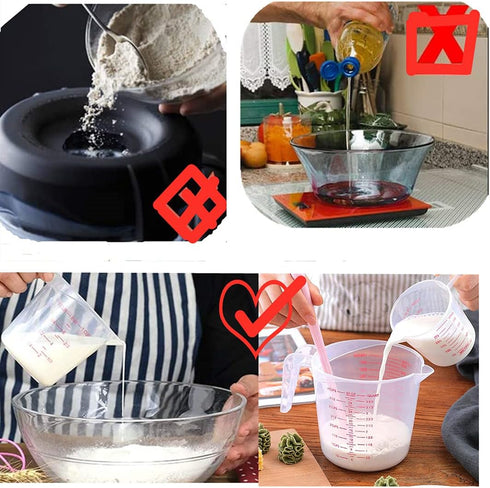 Plastic Measuring Cup Set, 3Pcs BPA Free Clear Heat-resistant with Angled Grip and Spout for Kitchen Use