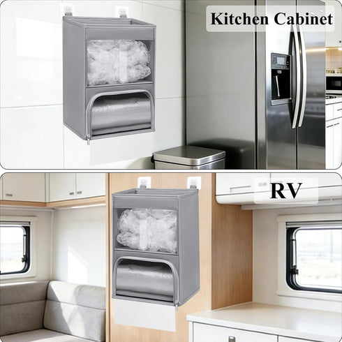Quoyiyo 2-in-1 Plastic Bag Holder with Clear Window, Large Grocery Bag Holder and Trash Bag Dispenser with Easy-Access