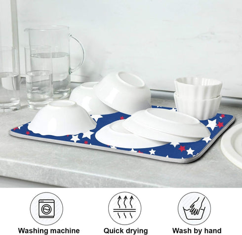 USA Patriotic Stars Dish Drying Mat 18 x 24 Inch Red Blue White Independence Day Tableware Protector for Kitchen