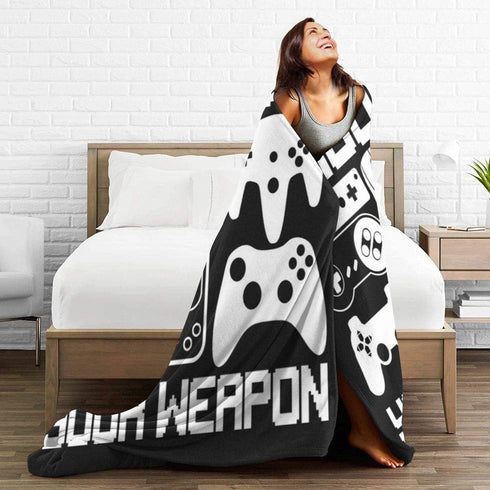 Your Weapon Gamer Gaming Gifts - Ultra Soft Flannel Throw Blankets for Living Room, Bedroom, Couch, Office (50"x40")