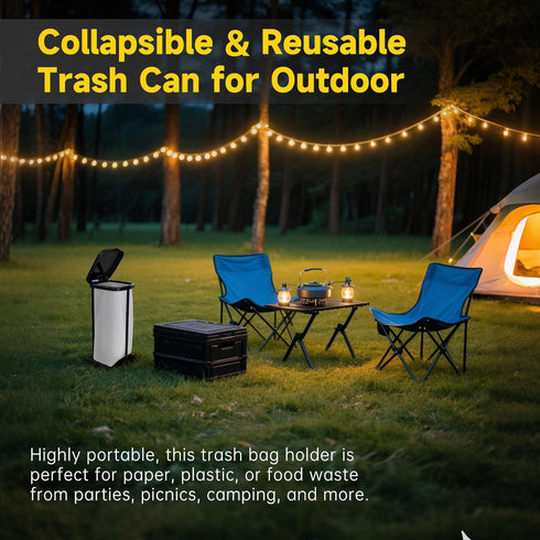 DTOMCD 15 Portable Trash Bag Holder Collapsible Trash Can with Lid, Trash Can for Outdoor Indoor Camping, Kitchen